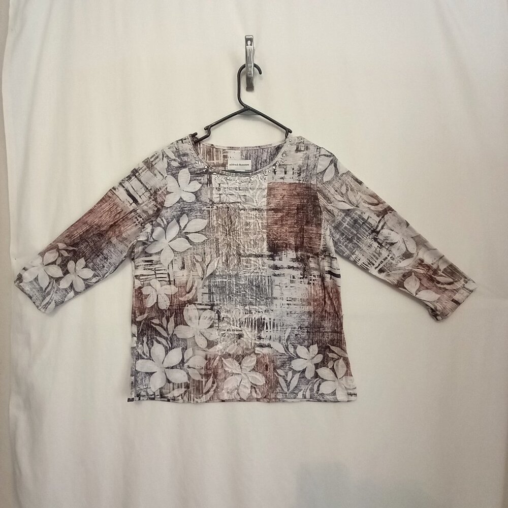Alfred Dunner Women Shirt  Sz S  Long Sleeve Brown Tan Floral Light Weight